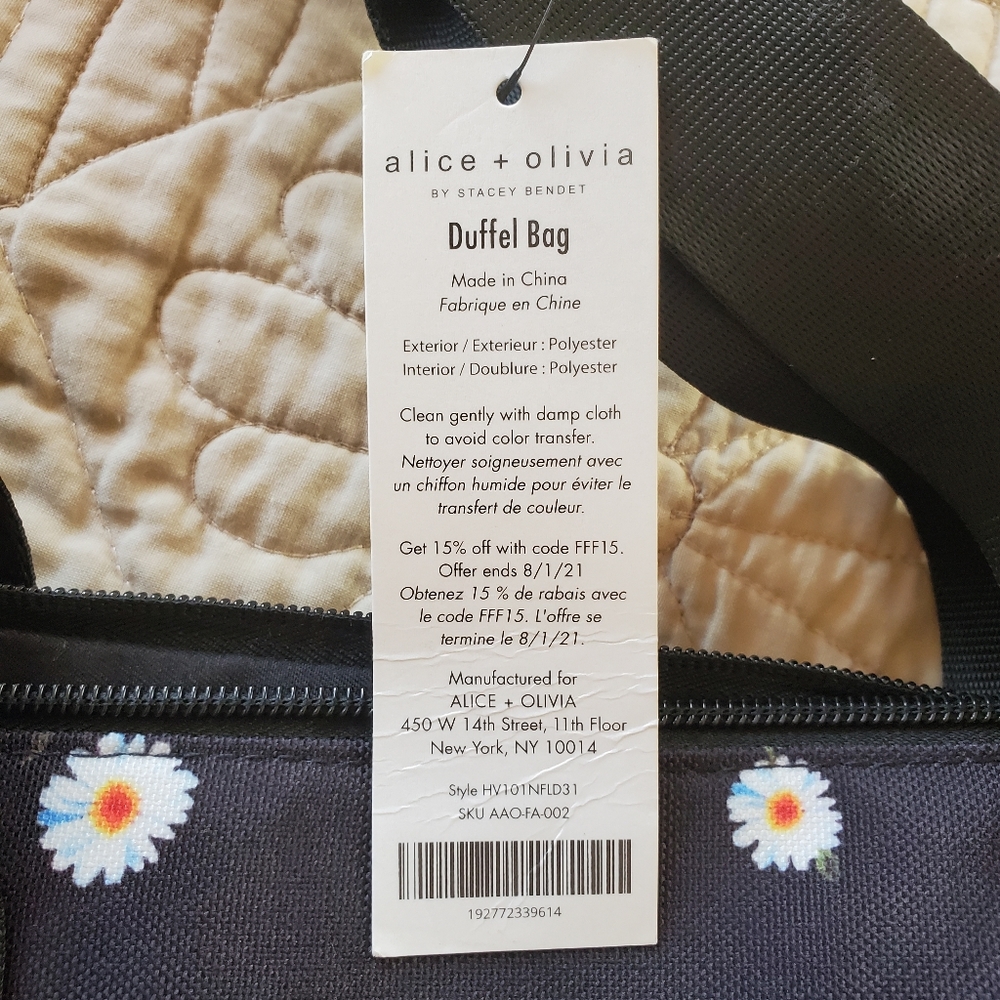 Alice + Olivia X FabFitFun Navy Blue Floral Daisy Print Weekender Duffel Bag NEW - Picture 5 of 10